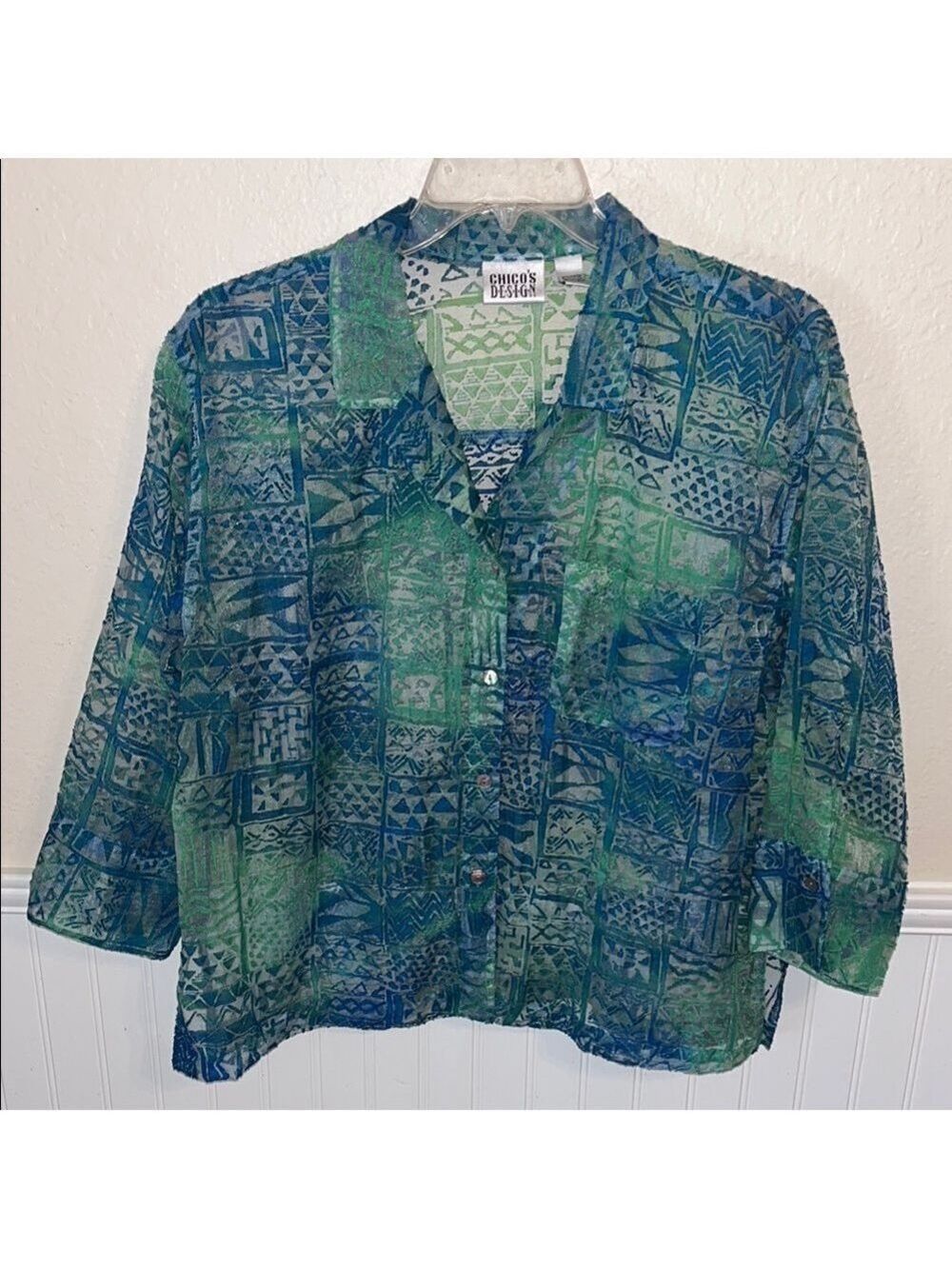 Vintage Jean jacket 3/4 Sleeve Button Down Lightweight semi sheer Shirt jacket - Picture 2 of 4